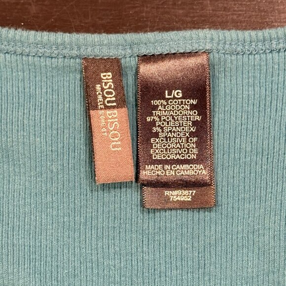 Y2K Babydoll Ribbed Lace Trim Teal Blue Contrast Bisou Bisou Womens Sz large Top - Picture 6 of 9